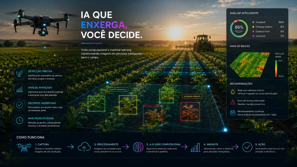 IA na lavoura — detecção de plantas, doenças e estresse hídrico com visão computacional, mapas e recomendações